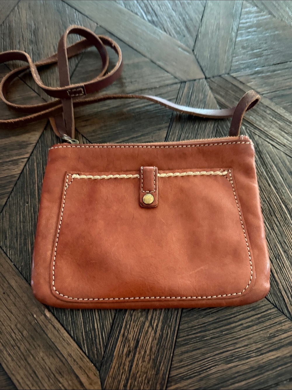 49 Square Miles Pacific Grove Cognac Leather Crossbody Bag Front Snap Pocket